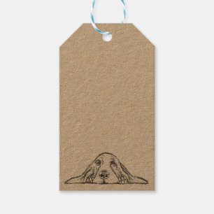 Étiquettes-cadeau basset hound noir blanc yeux de chiot simple
