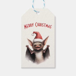 Étiquettes-cadeau Bat à effroi Santa Hat Rouge Poinsettia Noël