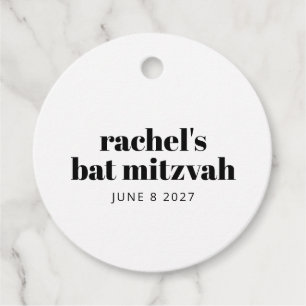 Étiquettes Cadeau Bat mitzvah noir personnalisé minimaliste