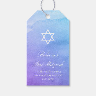 Étiquettes-cadeau Bat mitzvah pourpre et turquoise d'aquarelle