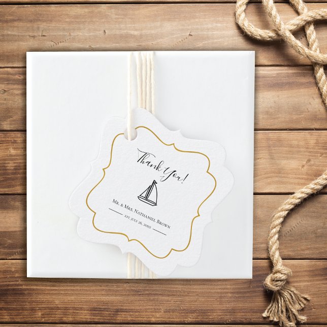 Étiquettes Cadeau Bateau à voile minimal avec Mariage Gold Frame (Créateur téléchargé)