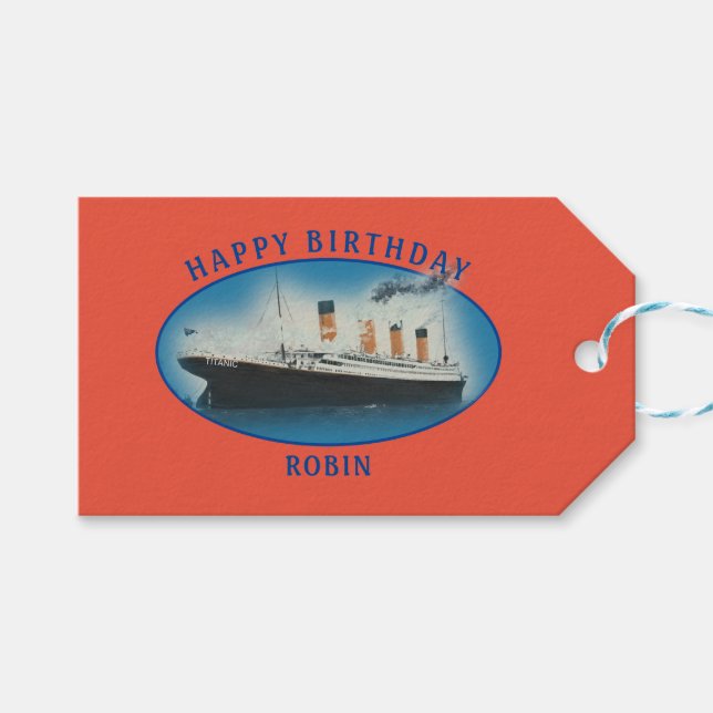 Étiquettes-cadeau Bateau d'anniversaire Titanic Orange (Devant (Horizontal))
