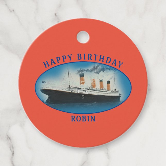 Étiquettes Cadeau Bateau d'anniversaire Titanic Orange (Devant)