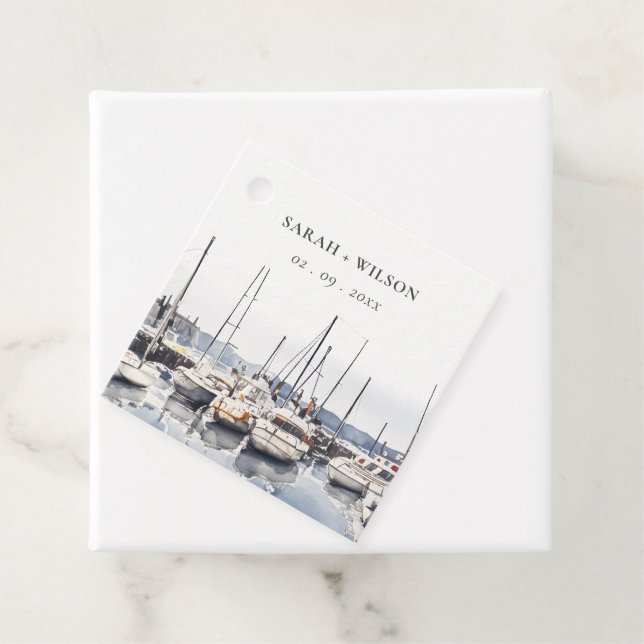 Étiquettes Cadeau Bateaux côtiers en boue à Harbour Mariage (En situation)