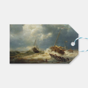 Étiquettes-cadeau Bateaux dans une tempête sur la côte néerlandaise