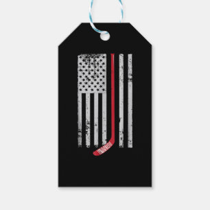 Étiquettes-cadeau Bâton de hockey rouge drapeau américain Hockey USA