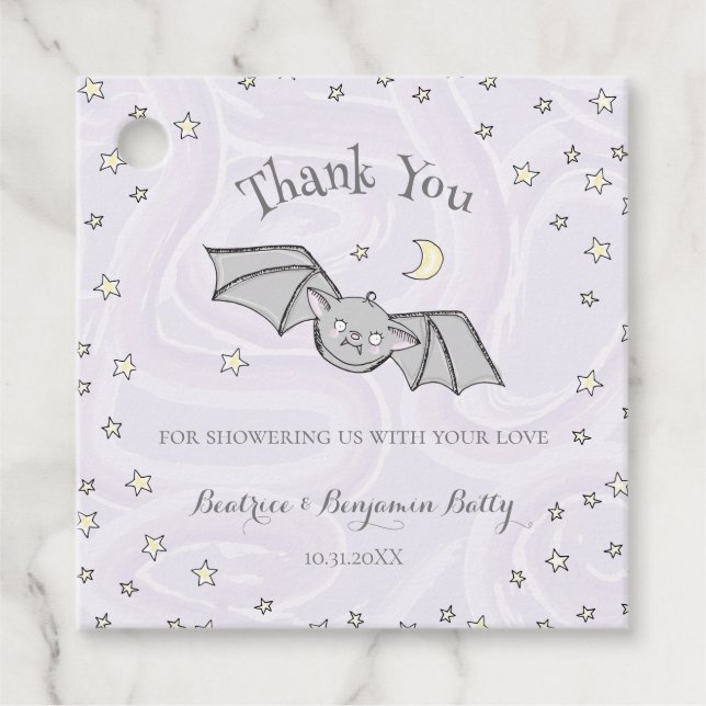 Étiquettes Cadeau Batty, étoiles et lunes Éffrayant mignon Merci (Devant)