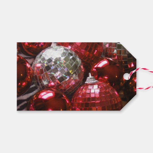 Étiquettes-cadeau Baubles rouges (Devant (Horizontal))