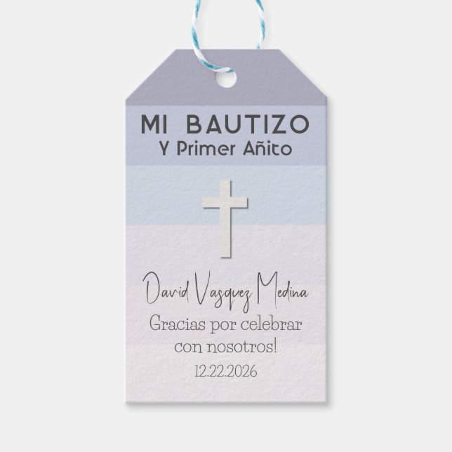 Étiquettes-cadeau Bautizo y Primer Añito Baptême et premier annivers (Devant)