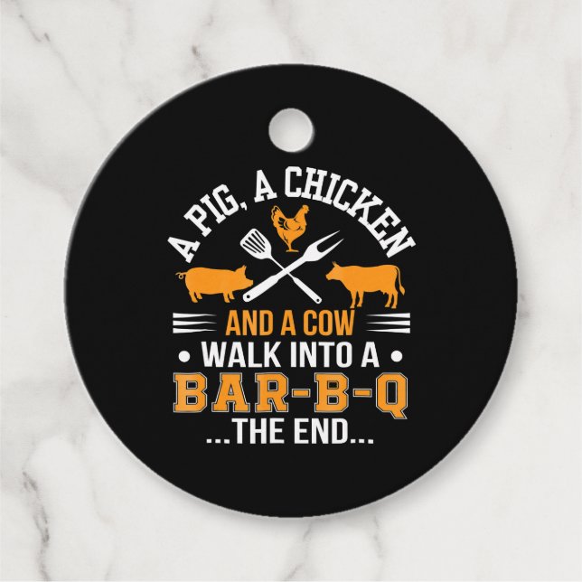 Étiquettes Cadeau BBQ | BBQ Lover Pig Chicken Cow Walk In Bar BBQ (Devant)