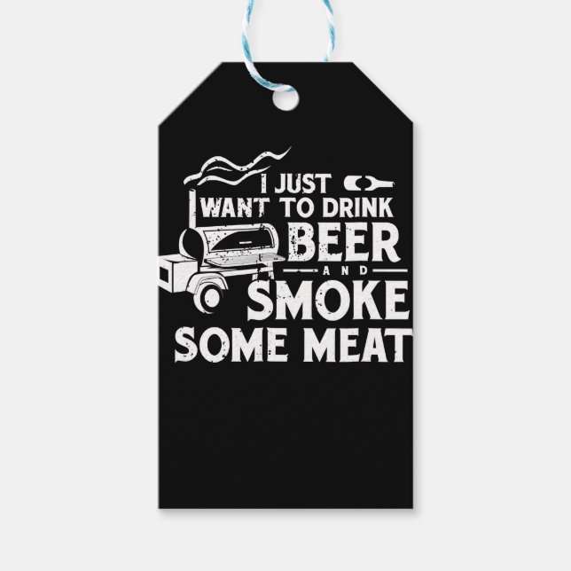 Étiquettes-cadeau BBQ Fumer Pitmaster Cadeau Boire Bière Fumer Viand (Devant)