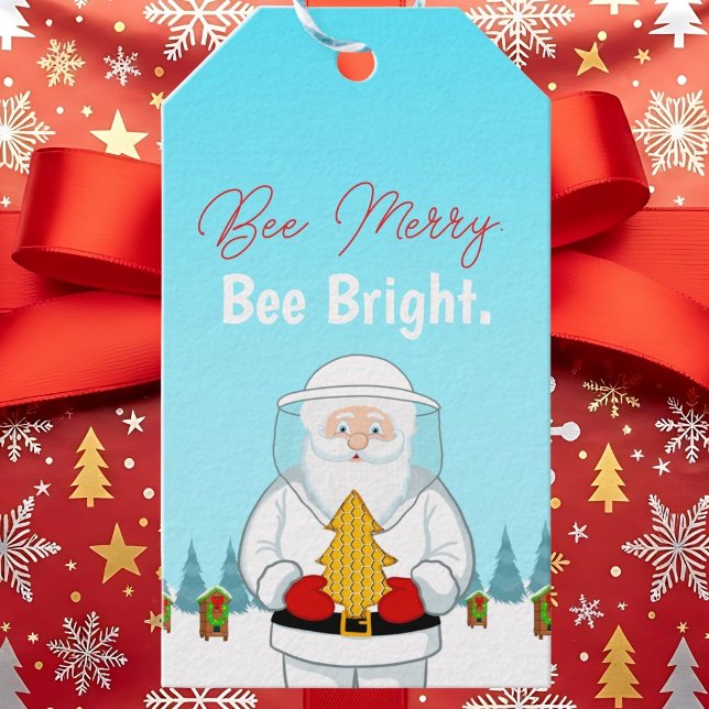 Étiquettes-cadeau Be Merry. Be Bright. Christmas Beekeeper Santa (Créateur téléchargé)