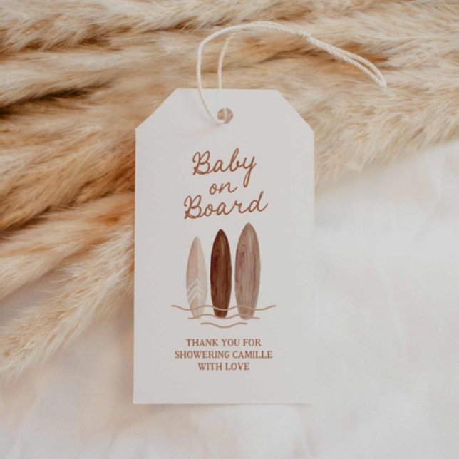 Étiquettes-cadeau Beach Baby à bord Baby shower Merci (Baby on Board Surfing Themed Baby Shower Thank you Tags)