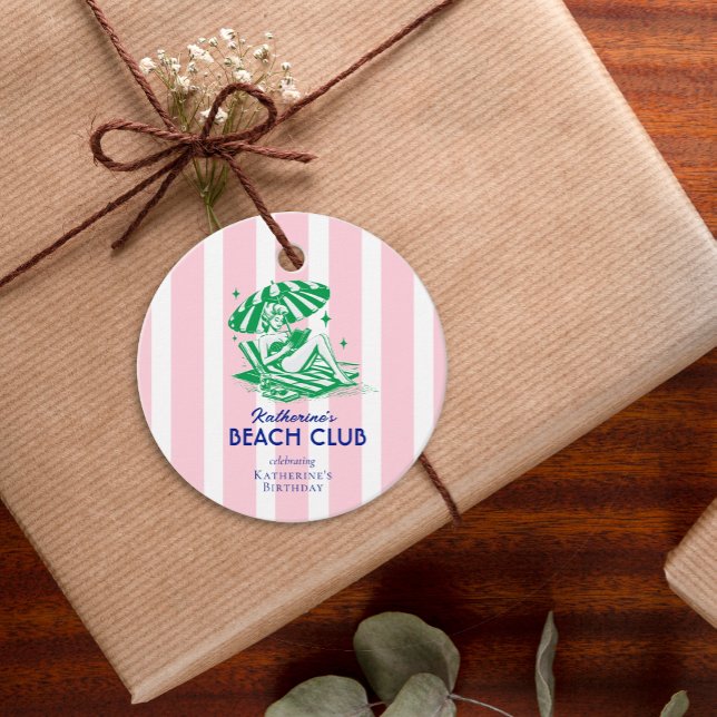 Étiquettes Cadeau Beach Club Cabana Rose Fête d'Anniversaire (Créateur téléchargé)
