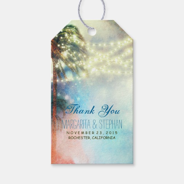 Étiquettes-cadeau Beach Palms Mariage d'aquarelle Merci (Devant)