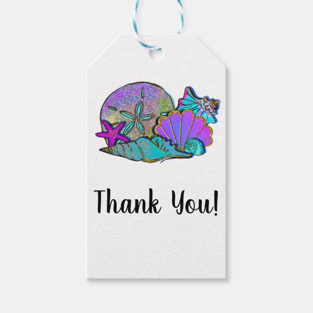 Étiquettes-cadeau Beach Sea Shells Parties scintillant Étincelle fêt (Devant)