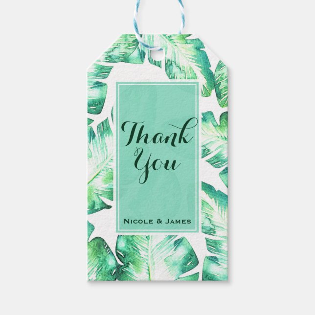 Étiquettes-cadeau Beachy White & Green Feuilles tropicaux Mariage Fa (Devant)