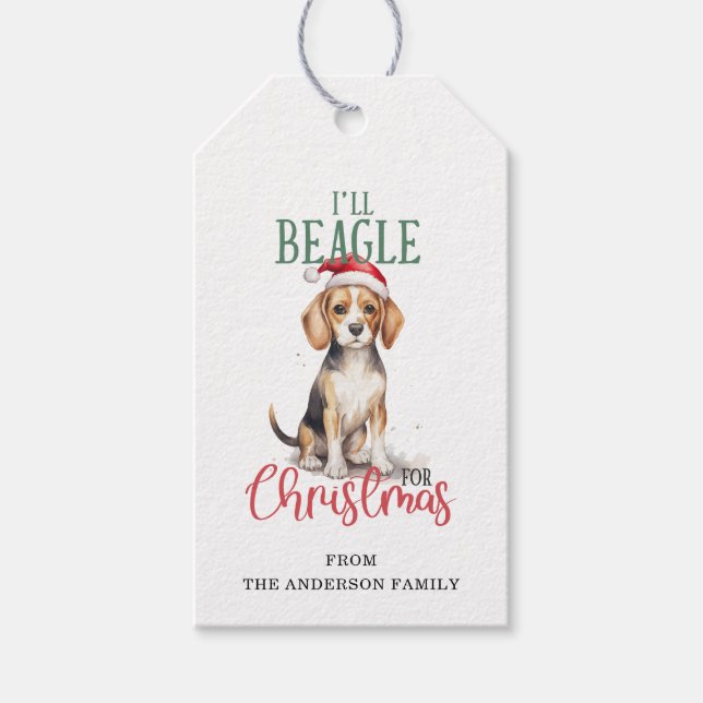 Étiquettes Cadeau Beagle de Noël (Devant)
