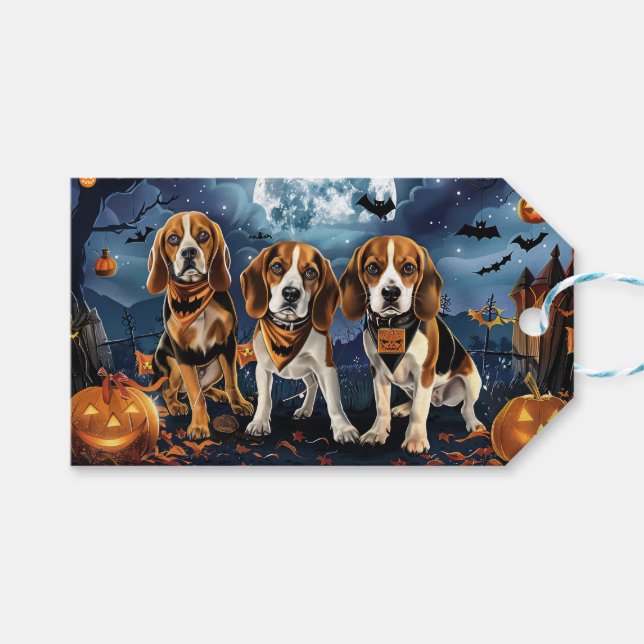 Étiquettes-cadeau Beagle Halloween Éffrayant (Devant (Horizontal))