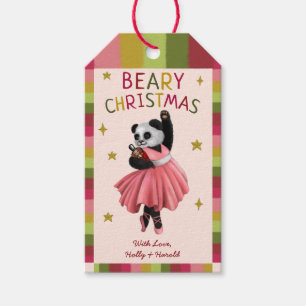 Étiquettes-cadeau Beaire rose mignonne Ballet de Noël Danse Panda