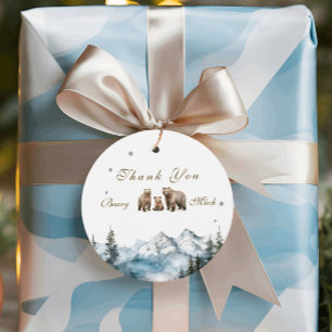 Étiquettes Cadeau Bear Adventure Snowy Mountains Baby shower