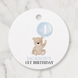 Étiquettes Cadeau Bear and Blue Balloon 1st Birthday Favoriser Tags