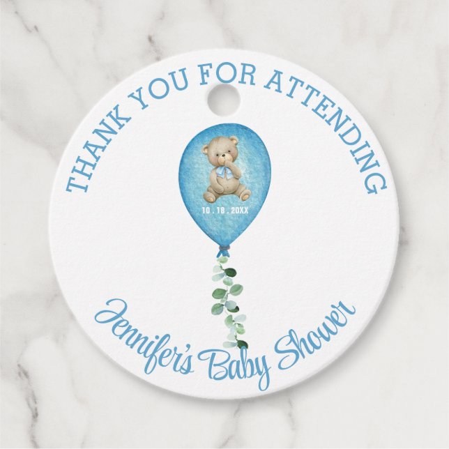 Étiquettes Cadeau Bear Balloon Baby shower de Merci personnalisé (Devant)