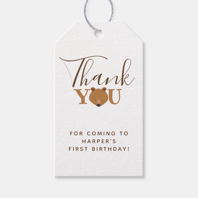 Étiquettes-cadeau Bear First Birthday Thank You (Devant)
