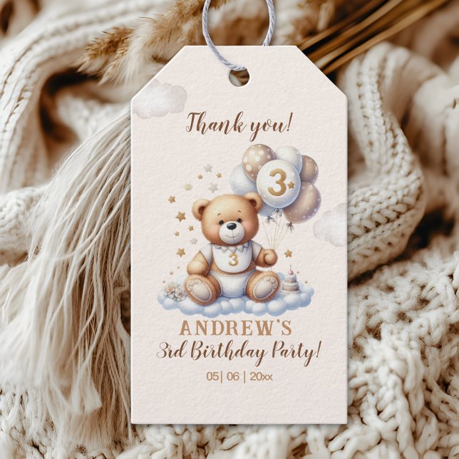 Étiquettes-cadeau Bear on a Cloud – 3rd Birthday Party Supplies (Créateur téléchargé)