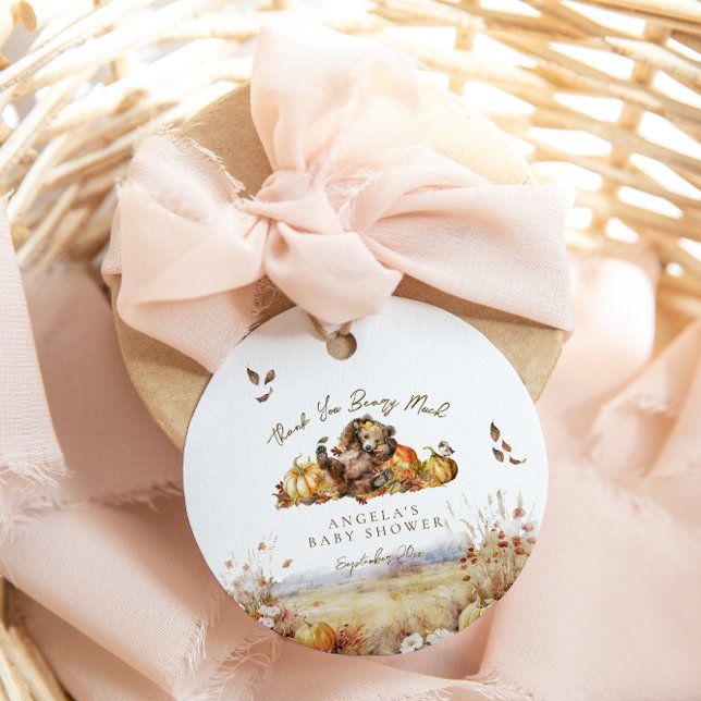 Étiquettes Cadeau Bearly Wait Fall Baby shower d'aquarelle bois (Créateur téléchargé)