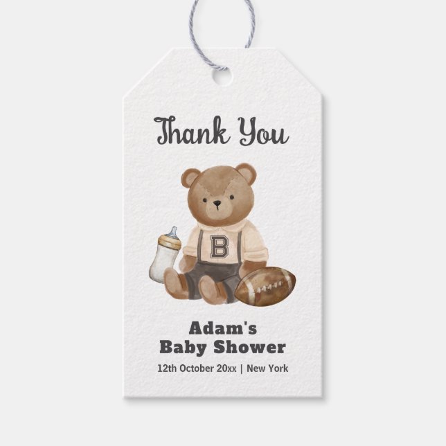 Étiquettes-cadeau Bearly Wait Football Sport Boy Baby Shower  (Devant)