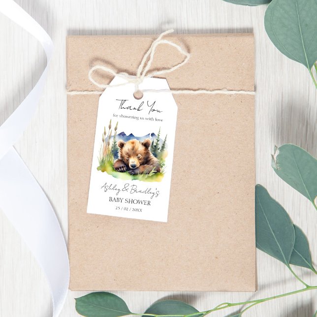 Étiquettes-cadeau Bearly wait ourson aventure en oursons attend le b (Bearly wait bear cub adventure awaits baby shower favor gift tags cute baby bear thank you favor tag)