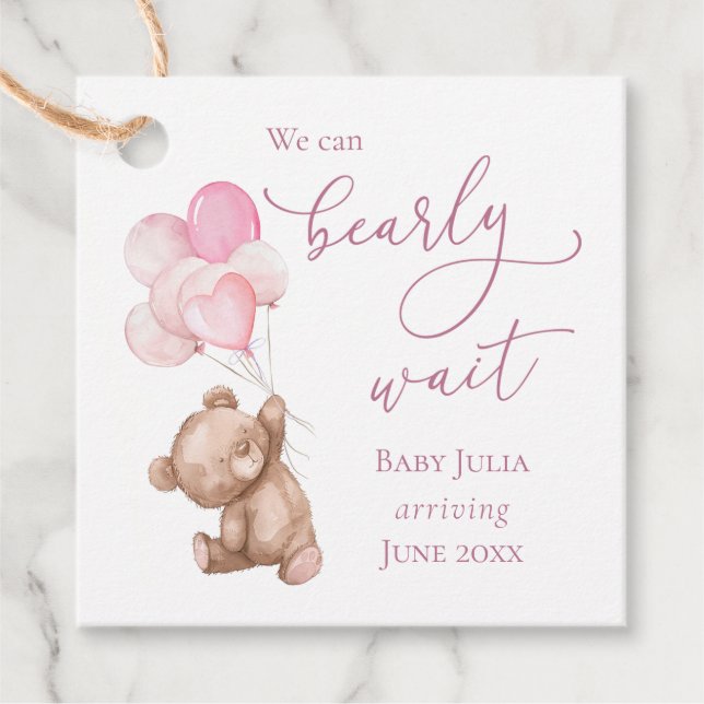 Étiquettes Cadeau Bearly Wait Pink Teddy Bear Baby shower (Devant)