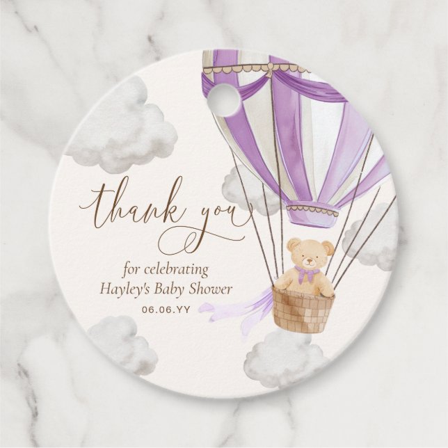 Étiquettes Cadeau Bearly Wait Teddy Bear Lilac Merci Baby shower (Devant)