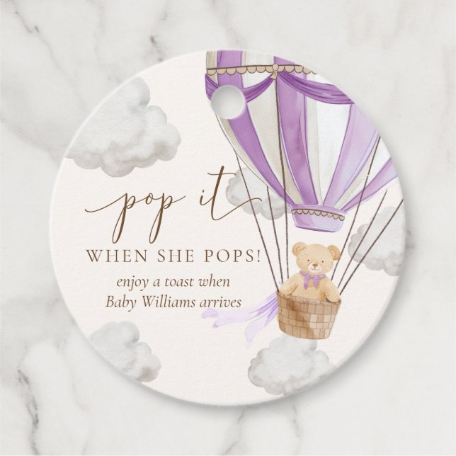 Étiquettes Cadeau Bearly Wait Teddy Ours Lilac Pop It When She Pops (Devant)