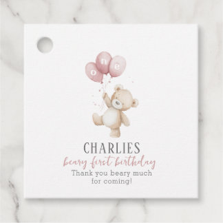 Étiquettes Cadeau Beary First Pink 1st Birthday Teddy Favor Tag
