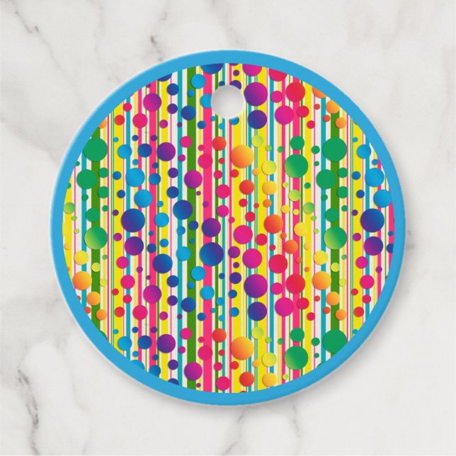 Étiquettes Cadeau [Beatnik Bubbles] Retro Polka Dot Striped Blue (Devant)