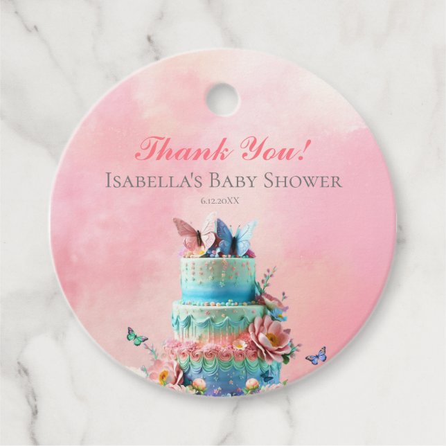 Étiquettes Cadeau Beau Baby shower des jumeaux Papillons (Devant)