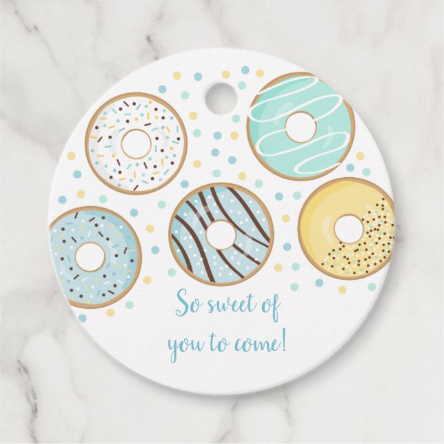 Étiquettes Cadeau Beau Bleu Donut Bébé Parsemer (Devant)