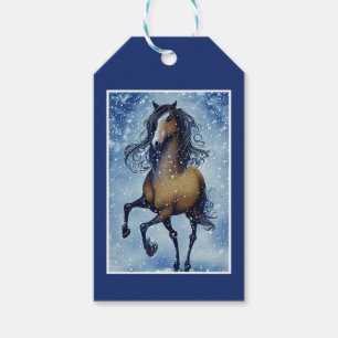 Étiquettes-cadeau Beau Cheval Whimsical Hiver Joyeux Anniversaire