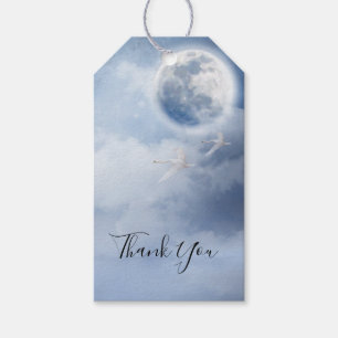 Étiquettes-cadeau Beau ciel bleu avec Merci de cygnes volants