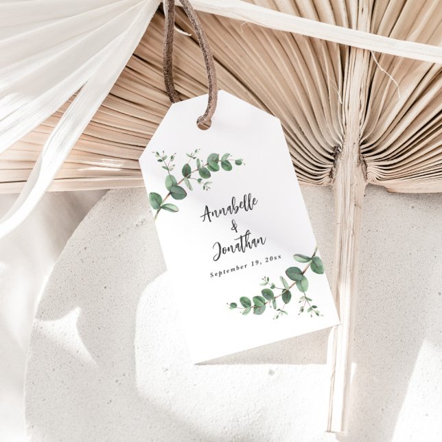 Étiquettes-cadeau Beau délicat mariage de feuillage d'eucalyptus (Créateur téléchargé)