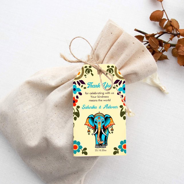 Étiquettes-cadeau Beau éléphant mariage indien merci pour votre fave (Indian Elephant favor gift tags)