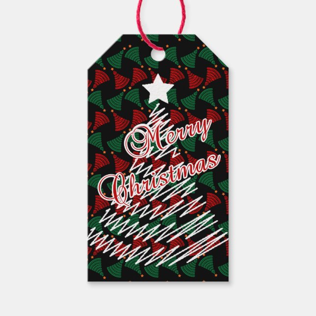 Étiquettes-cadeau Beau Joyeux Scribble Design Arbre de Noël (Devant)