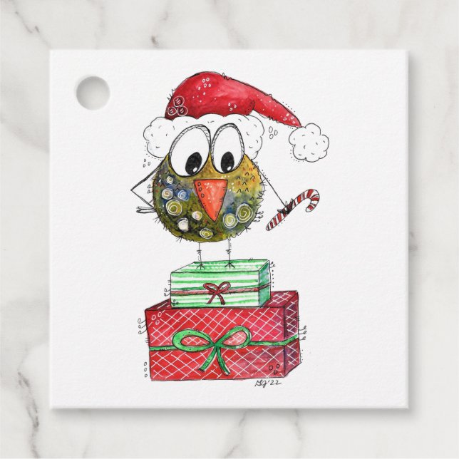 Étiquettes Cadeau Beau Oiseau de Noël Whimsical (Devant)