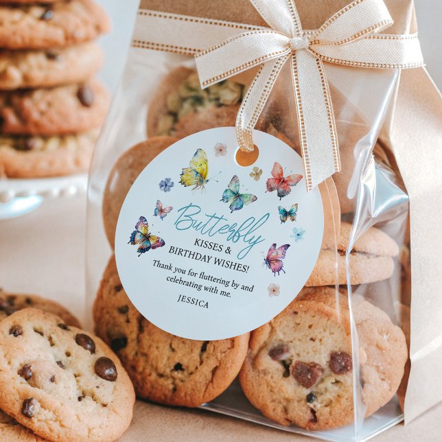 Étiquettes Cadeau Beau papillon aquarelle fille's Birthday (Créateur téléchargé)