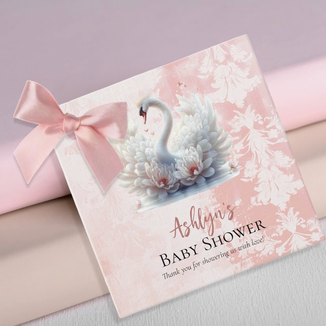 Étiquettes Cadeau Beau Swan rose Floral Damask Girl Baby shower (Beautiful Swan Pink Floral Damask Girl Baby Shower Favor Tags)