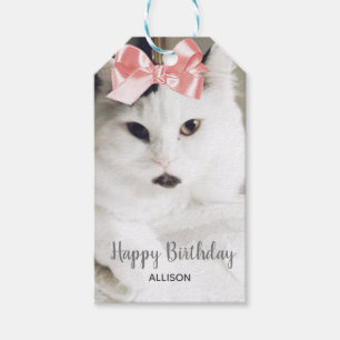Étiquettes-cadeau Beau thème de chat Anniversaire Coutume rose blan