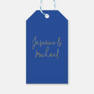 Étiquettes-cadeau Beaux Noms De Couple Calligraphie Chic Bleu Et Or