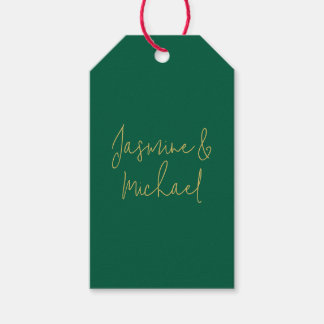 Étiquettes-cadeau Beaux Noms De Couple Calligraphie Chic Vert & Or